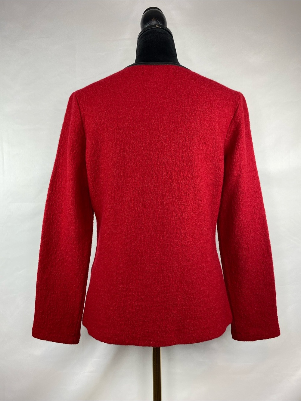 Kasper 100% Wool Red & Black Zip Front Jacket Faux Leather Trim Size Small - Picture 2 of 5